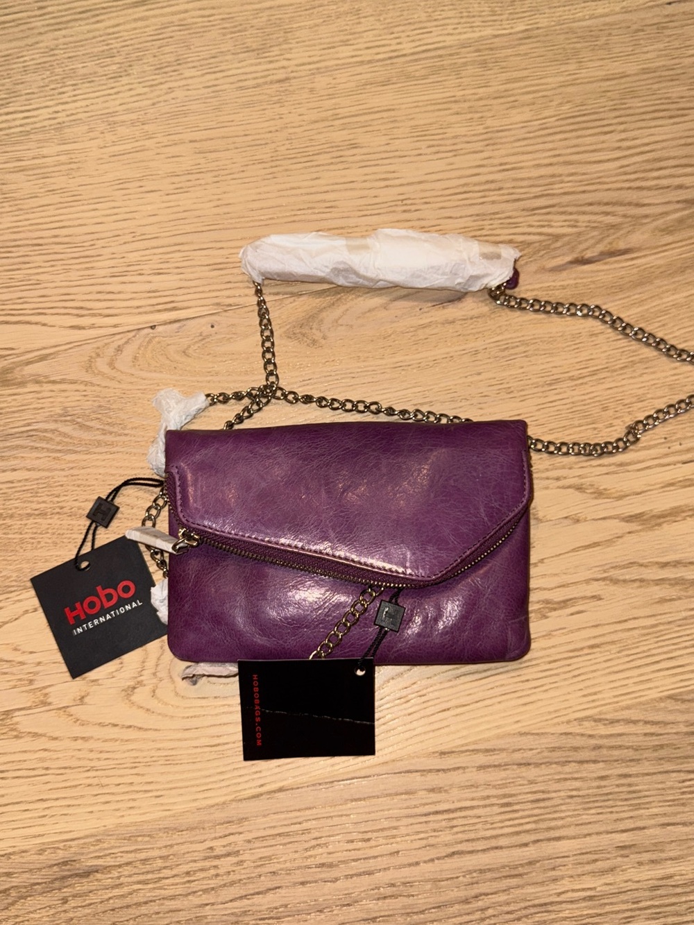 NWT HOBO International Purple Leather Chain Crossbody Bag